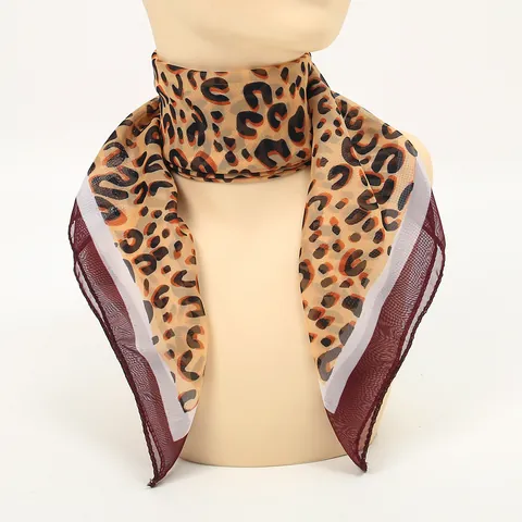 Women Leopard Print Chiffon Square Scarf Lightweight Polyester Fashion Sun Protection Neck Scarf Shawl Elegant Accessories