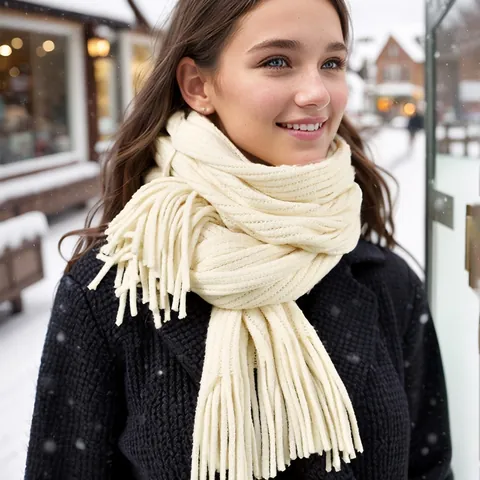 Women Fashion Soft Polyester Scarf Winter Warm Solid Color Long Shawl Tassel Fringe Scarf Elegant Pashmina Wrap For Ladies