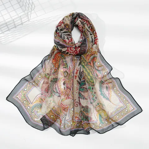 Elegante Dames Georgette Gedrukte Sjaal Mode Botanisch Bloemig Paisley Omslagdoek Zonnescherm Ademend All-Match Lichtgewicht Wikkel Voor Dames