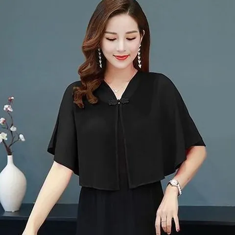 Scialle in Chiffon da Donna Coprispalle Cardigan Corto per Protezione Solare Estiva Tinta Unita Bottone Cinese Ampia Giacca Leggera