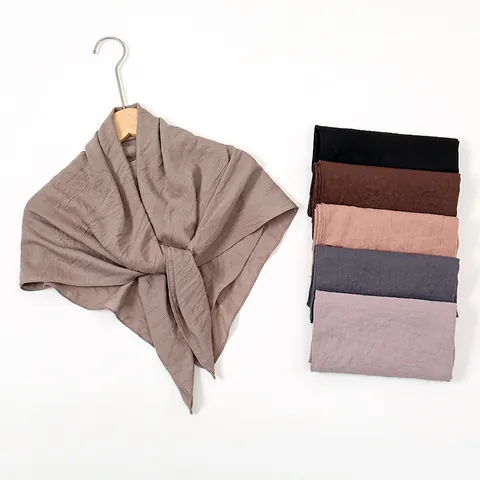 Dames Effen Kleur Polyester Vierkante Sjaal Zacht Ademend Crinkle Hoofddoek Mode Hijab Wikkel Sjaal Voor Dagelijks Gebruik