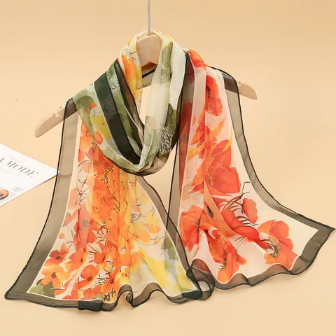Féminin Mode Imprimé Floral Polyester Écharpe Léger Protection Solaire Châle Élégant Long Foulard pour Voyage Quotidien