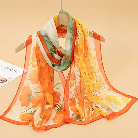 Féminin Mode Imprimé Floral Polyester Écharpe Léger Protection Solaire Châle Élégant Long Foulard pour Voyage Quotidien