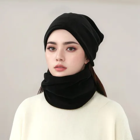 Calentador de Cuello Multifuncional de Forro Polar para Mujer Gorro Beanie Cálido Invierno A Prueba de Viento Color Sólido Accesorio Exterior