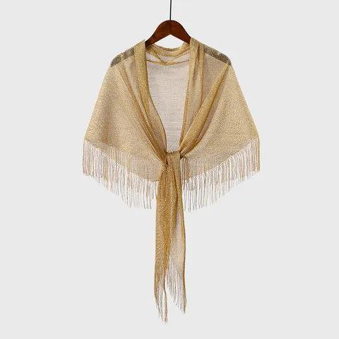 Châle Élégant pour Femmes Couleur Unie à Glands Ajouré en Polyester Cape de Soirée pour Mariage Fête Accessoire de Protection Solaire