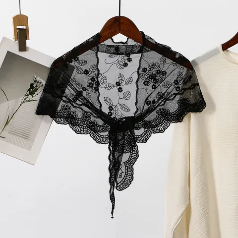Koreanischer Stil Polyester Blumen Gestickt Spitze Netzgewebe Dreieckstuch Für Damen Bogenkante Atmungsaktiv Elegant Dekorativ Bandana