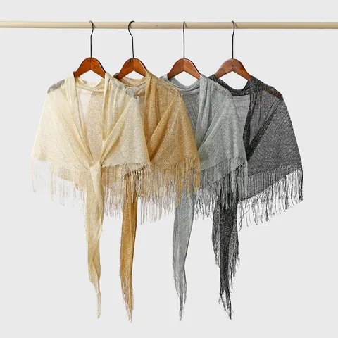 Châle Élégant pour Femmes Couleur Unie à Glands Ajouré en Polyester Cape de Soirée pour Mariage Fête Accessoire de Protection Solaire
