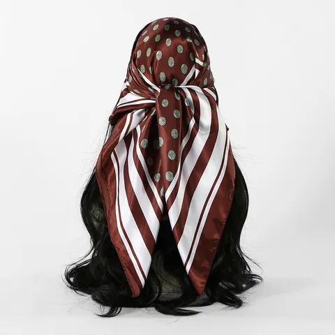 Foulard Quadrato in Raso con Stampa Vintage a Pois per Donna Moda Blocchi di Colore a Righe Protezione Solare Bandana Effetto Seta