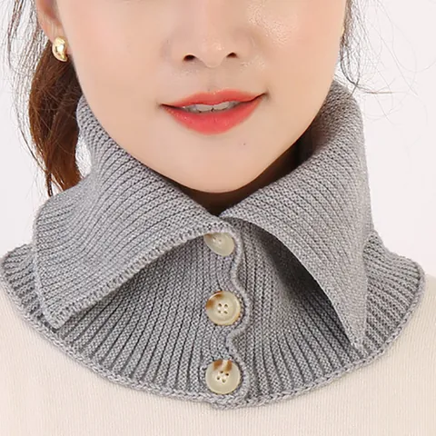 Dames Genaaide Nekwarmer Knop Afneembare Valse Kraag Geribd Effen Kleur Herfst Winter Koudebescherming Warme Sjaal Kraag