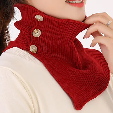 Dames Genaaide Nekwarmer Knop Afneembare Valse Kraag Geribd Effen Kleur Herfst Winter Koudebescherming Warme Sjaal Kraag