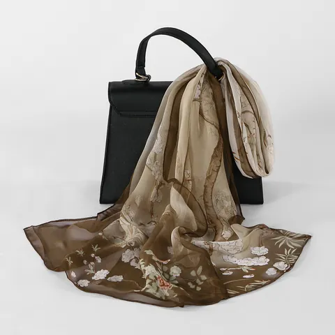 Dames Mode Bloemenprint Georgette Sjaal Elegant Zacht Lichtgewicht Polyester Zonbescherming Omslagdoek Lange Sjaal Voor Dagelijks