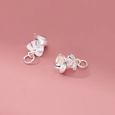 Vintage 925 Sterling Silver Bow Bell Pendant DIY Jewelry Accessories Thai Silver Bowknot Bell Charm For Bracelet Necklace Making Handmade Hanging Ornament