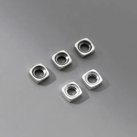 Vintage 925 Sterling Silver Square Spacer Beads Retro Oxidized Metallic Loose Bead For Handcrafted Bracelet Weaving DIY Jewelry Making Components