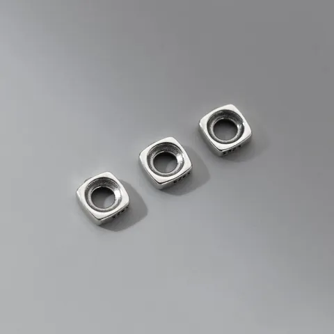 Vintage 925 Sterling Silver Square Spacer Beads Retro Oxidized Metallic Loose Bead For Handcrafted Bracelet Weaving DIY Jewelry Making Components