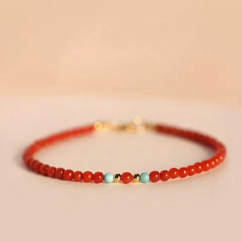 Natural South Red Agate Bracelet Women Ethnic Style Persimmon Red Lucky Beads Bracelet Handmade Gemstone Jewelry Accessory