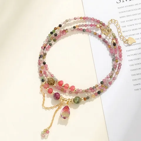 Collier Bracelet en Perles de Pierre Naturelle Vintage Pendentif Cœur Améthyste Quartz Rose Aigue-marine Alliage Bijoux Deux-en-Un pour Femmes