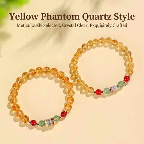 Neuer chinesischer Stil Citrin Perlen Armband Damen Rutilquarz Achat Fünf Skripte Glücksperle Glücksschloss Anhänger Handgefertigter Kristallschmuck