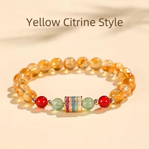 Neuer chinesischer Stil Citrin Perlen Armband Damen Rutilquarz Achat Fünf Skripte Glücksperle Glücksschloss Anhänger Handgefertigter Kristallschmuck