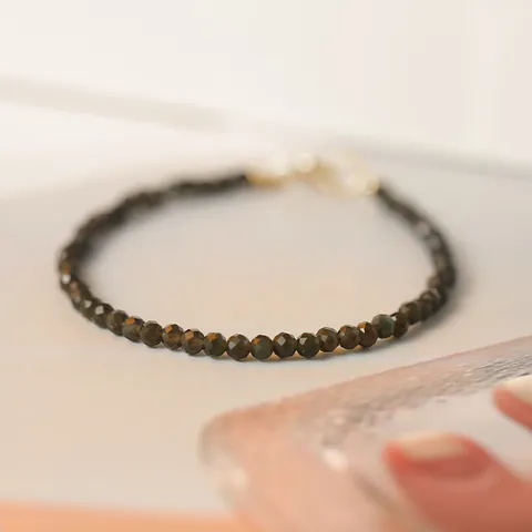 Vintage Minimalistisch 3mm Facettiertes Regenbogenauge Obsidian Perlenarmband Für Damen Personalisiertes Design Kristall Handschmuck