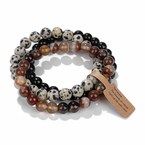 Juego de Pulseras de Cuentas de Piedra Natural para Mujer Pulsera Elástica de Cuentas Redondas de Cristal de Piedra Preciosa Joyería de Moda
