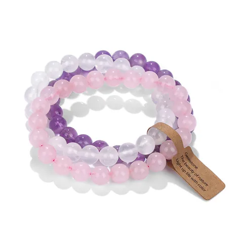 Juego de Pulseras de Cuentas de Piedra Natural para Mujer Pulsera Elástica de Cuentas Redondas de Cristal de Piedra Preciosa Joyería de Moda