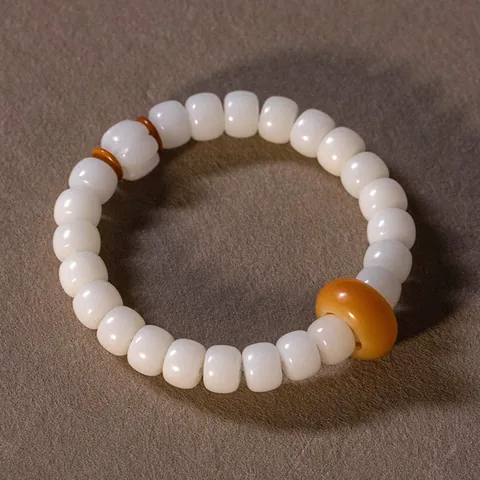 Pulsera de Cuentas de Raíz de Bodhi de Jade Blanco Hombre Mujer Estilo Zen Cuentas de Barril Oración Budista Meditación Joyería
