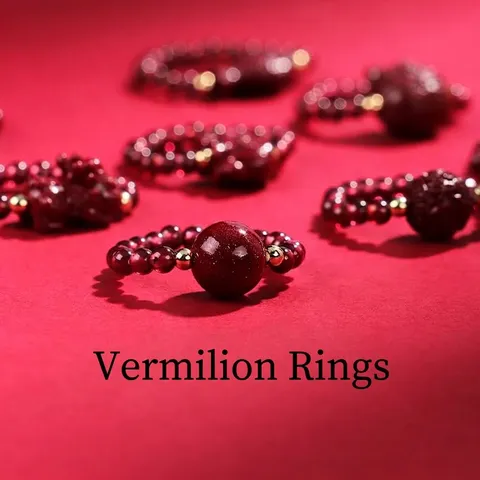 Vintage Cinnabar Garnet Beaded Ring For Women Red Purple Gold Sand Lucky Charm Ring Chinese Style Elastic Jewelry Accessory