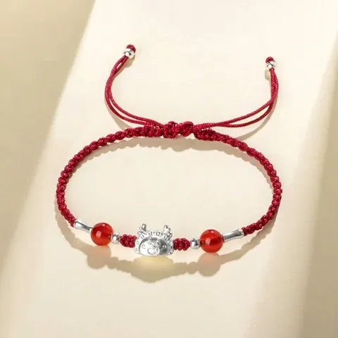 999 Sterling Silver Dragon Baby Zodiac Red Rope Bracelet For Women Hand Braided Adjustable Agate Jewelry Natal Year Gift