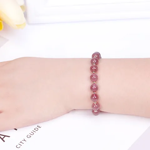 Korean Style Alloy Beaded Bracelet For Women Strawberry Quartz Amethyst Tiger Eye Stone Bracelet Fashion Lucky Jewelry Gift