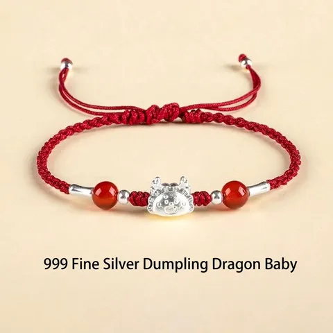 999 Sterling Silver Dragon Baby Zodiac Red Rope Bracelet For Women Hand Braided Adjustable Agate Jewelry Natal Year Gift