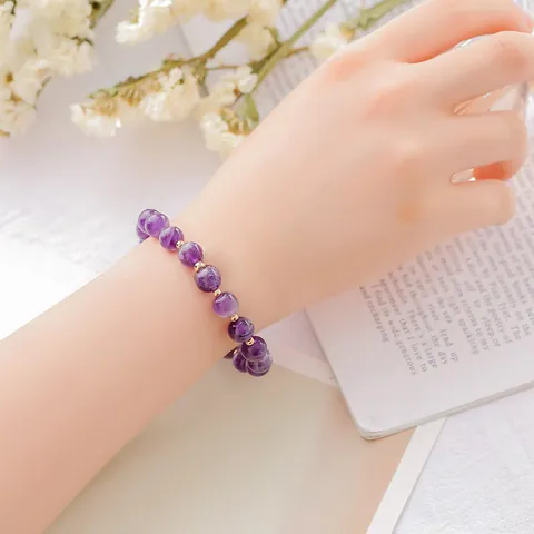 Korean Style Alloy Beaded Bracelet For Women Strawberry Quartz Amethyst Tiger Eye Stone Bracelet Fashion Lucky Jewelry Gift