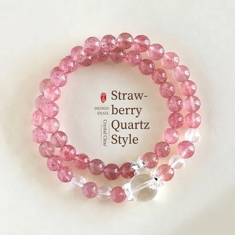 Bracciale di Perline in Quarzo Fragola Rosa in Nuovo Stile Cinese per Donna Gioielli con Catena a Mano in Cristallo di Rocca Bracciale Elastico a Doppio Giro Singolo