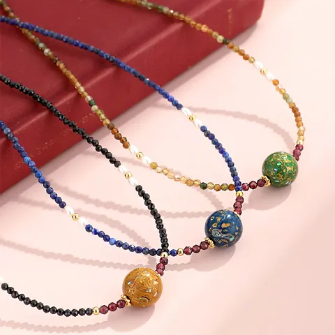 New Chinese Style 925 Sterling Silver Freshwater Pearl Lacquer Bead Necklace For Women Black Spinel Crystal Beaded Necklace Retro Jewelry