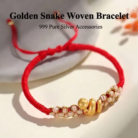 Snake Year Woven Red Rope Bracelet With 999 Silver Snake Charm Peach Blossom Knot Zodiac Jewelry New Year Gift For Women