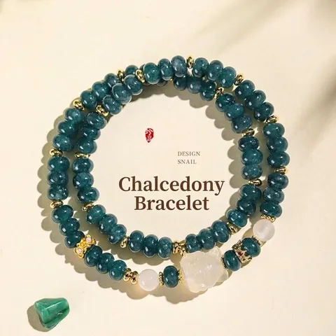 New Chinese Chalcedony Agate Beaded Double Loop Bracelet Women Niche High End Fox Pixiu Charm Handmade Hand String