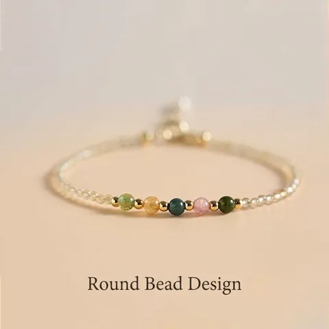 Niche Design Ultra Fine Natural Citrine Tourmaline Beaded Bracelet For Women 14K Gold Filled Adjustable Healing Crystal Jewelry Gift