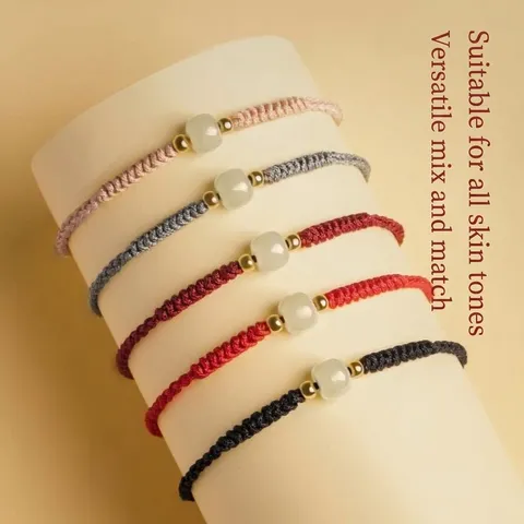 Bracelet en Cordon Rouge avec Perle de Chance en Jade de Hetian Naturel pour Femmes Bijoux Tissés à la Main de Style Chinois Traditionnel