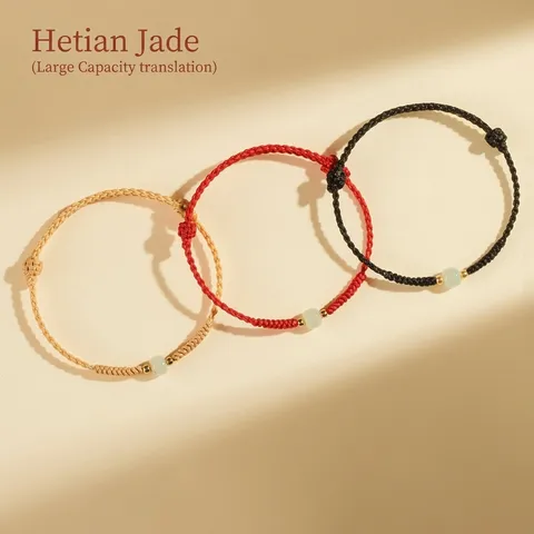 Bracelet en Cordon Rouge avec Perle de Chance en Jade de Hetian Naturel pour Femmes Bijoux Tissés à la Main de Style Chinois Traditionnel