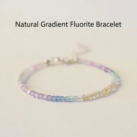 2mm Natural Rainbow Fluorite Beaded Bracelet For Women 14K Gold Filled Clasp Delicate Minimalist Stone Jewelry Gift