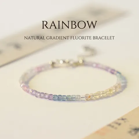 2mm Natural Rainbow Fluorite Beaded Bracelet For Women 14K Gold Filled Clasp Delicate Minimalist Stone Jewelry Gift