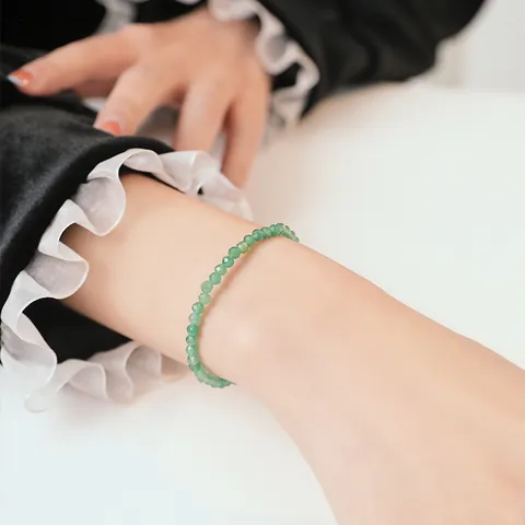 Vintage Aventurin Jade Facettierte Perle Armband Minimalistisch Naturstein Schmuck Für Damen Grün Vergoldeter Verschluss Eleganter Schmuck
