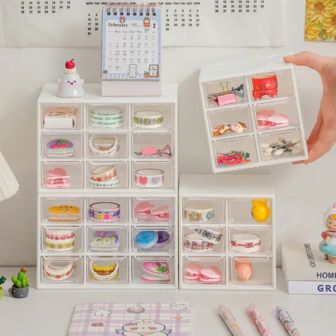 Plastic Desktop Drawer Organizer Transparent Divided Makeup Storage Box Stackable Container For Office Home Organization