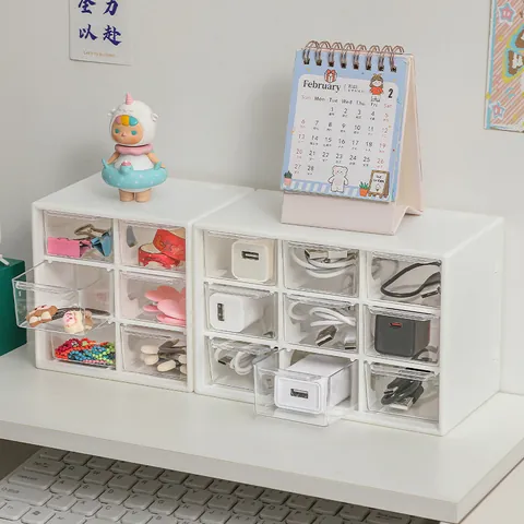 Plastic Desktop Drawer Organizer Transparent Divided Makeup Storage Box Stackable Container For Office Home Organization