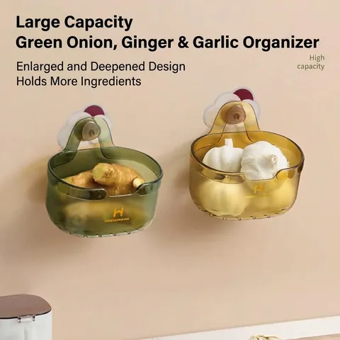 Wall-Mounted Kitchen Storage Basket Translucent Plastic Drain Basket For Ginger Garlic Onion Small Hanging Box Storage Rack