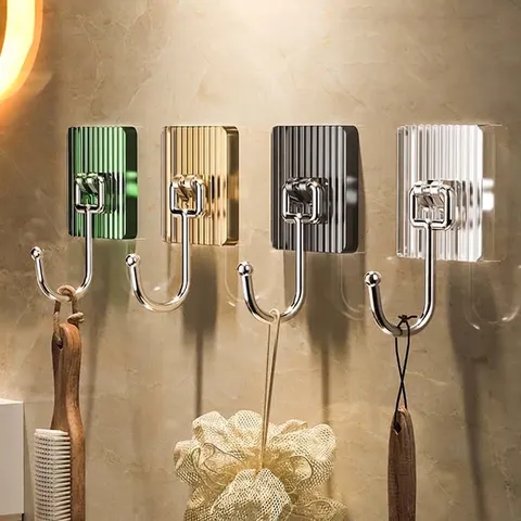 Luxury PET Stainless Steel Adhesive Wall Hooks Vertical Stripe No-drill Towel Hooks For Kitchen Bathroom Door Hanging Storage Hooks