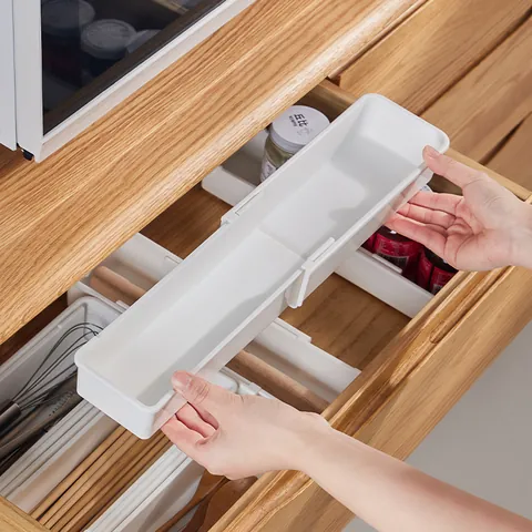 Organizador de Cajones Extensible Bandeja Blanca Caja de Almacenamiento de Polipropileno para Utensilios de Cocina Cosméticos Escritorio Organización del Hogar Longitud Ajustable