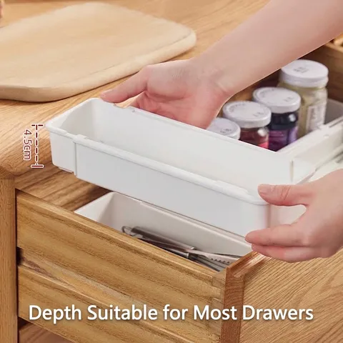 Organizador de Cajones Extensible Bandeja Blanca Caja de Almacenamiento de Polipropileno para Utensilios de Cocina Cosméticos Escritorio Organización del Hogar Longitud Ajustable