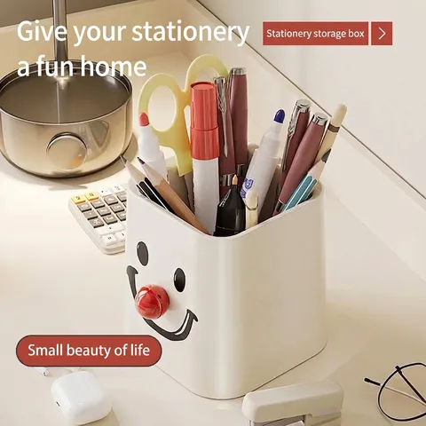 Cute Cartoon Smile Pen Holder Cream Desktop Stationery Storage Box For Makeup Brushes Office Student Desk Organizer Bucket