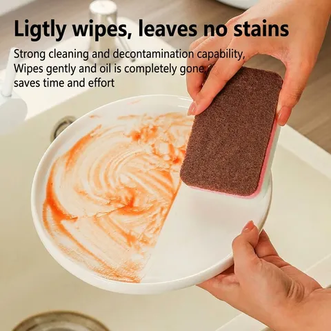 Double Sided Kitchen Cleaning Sponge Scouring Pad For Dishwashing Pot Scrubber Heavy Duty Multi Layer Sponge Block For Kitchen Stain Removal