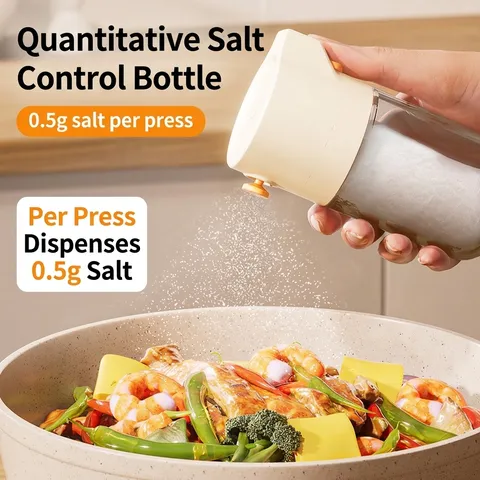 Quantitative Salt Shaker Glass Condiment Bottle Press Type Precise Dosage Seasoning Storage Jar For Home Kitchen Cooking